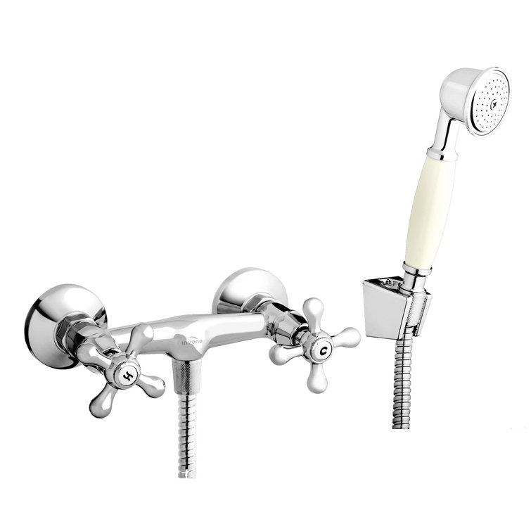 Belfry Bathroom Traditional Cross Head Shower Mixer Wall Mounted Kit Chrome Plated Brass